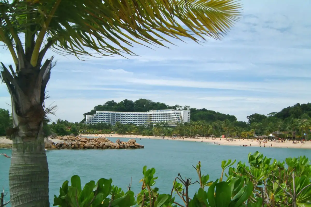 Siloso Beach on Sentosa with the Southern Islands beyond